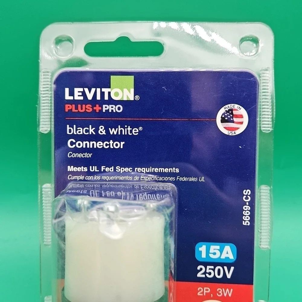Leviton 15 Amp 250-Volt NEMA 6-15R Straight Blade Connector Black and White